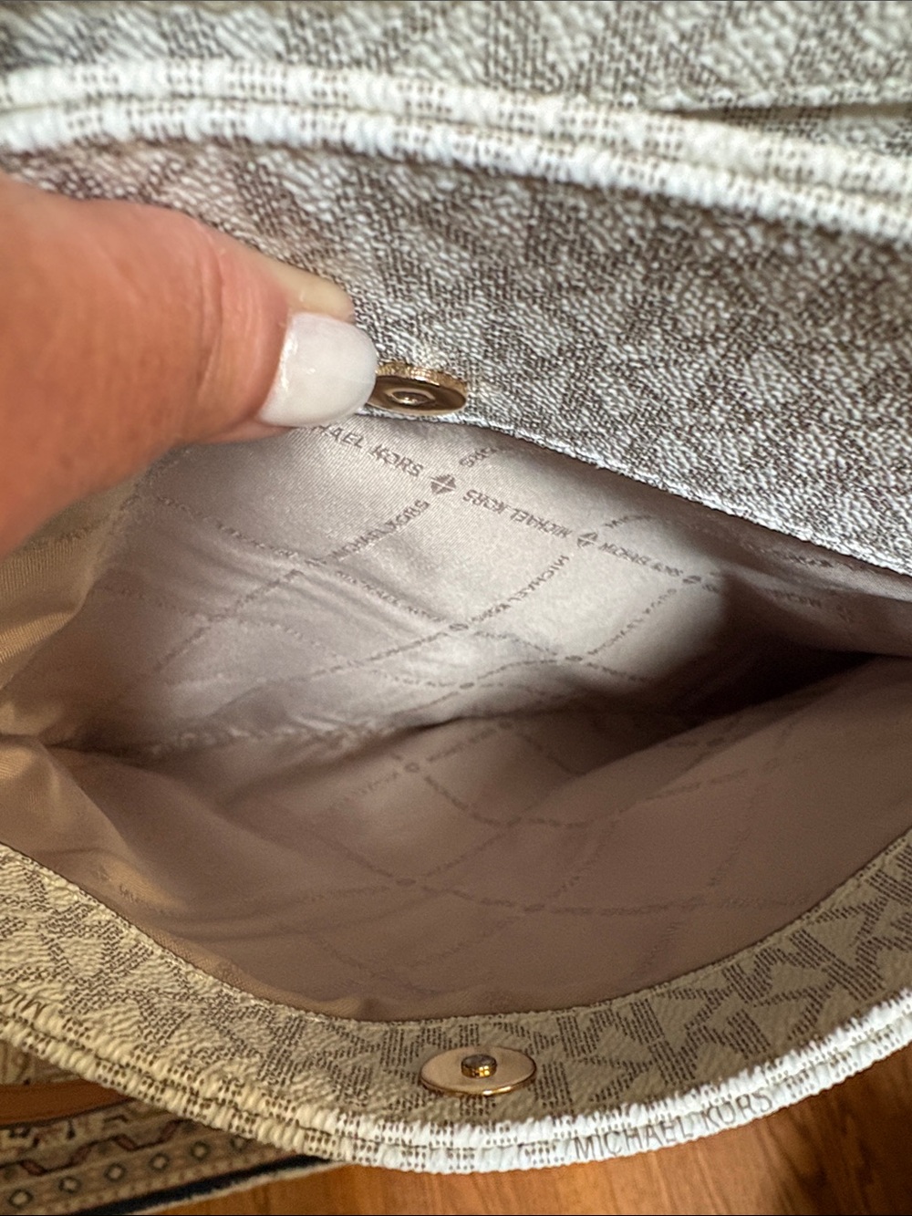 Michael Kors Cream Logo Crossbody with Brown Leather Strap - Picture 9 of 11